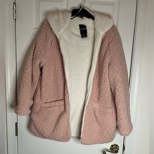 ME JANE Women Size M Fleece Faux Fur Sherpa Jacket Cardigan Sweater Hooded Coat